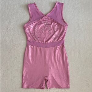 Cat & Jack | Shimmer Rhinestone Gymnastics Biketard Leotard Pink Silver L 10/12